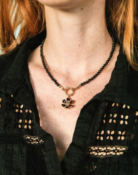 Collar Obsidiana Flor Negra