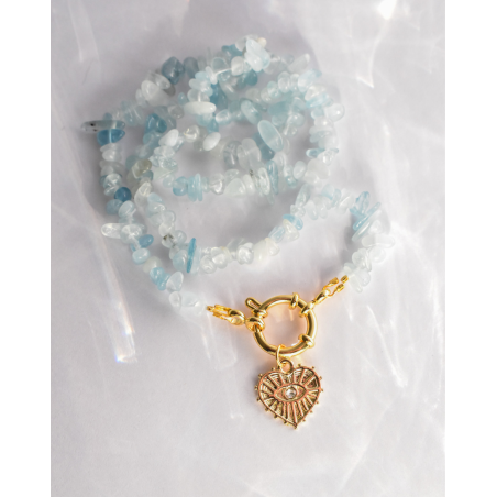 Collar Piedras Aguamarina y Ojo Protector